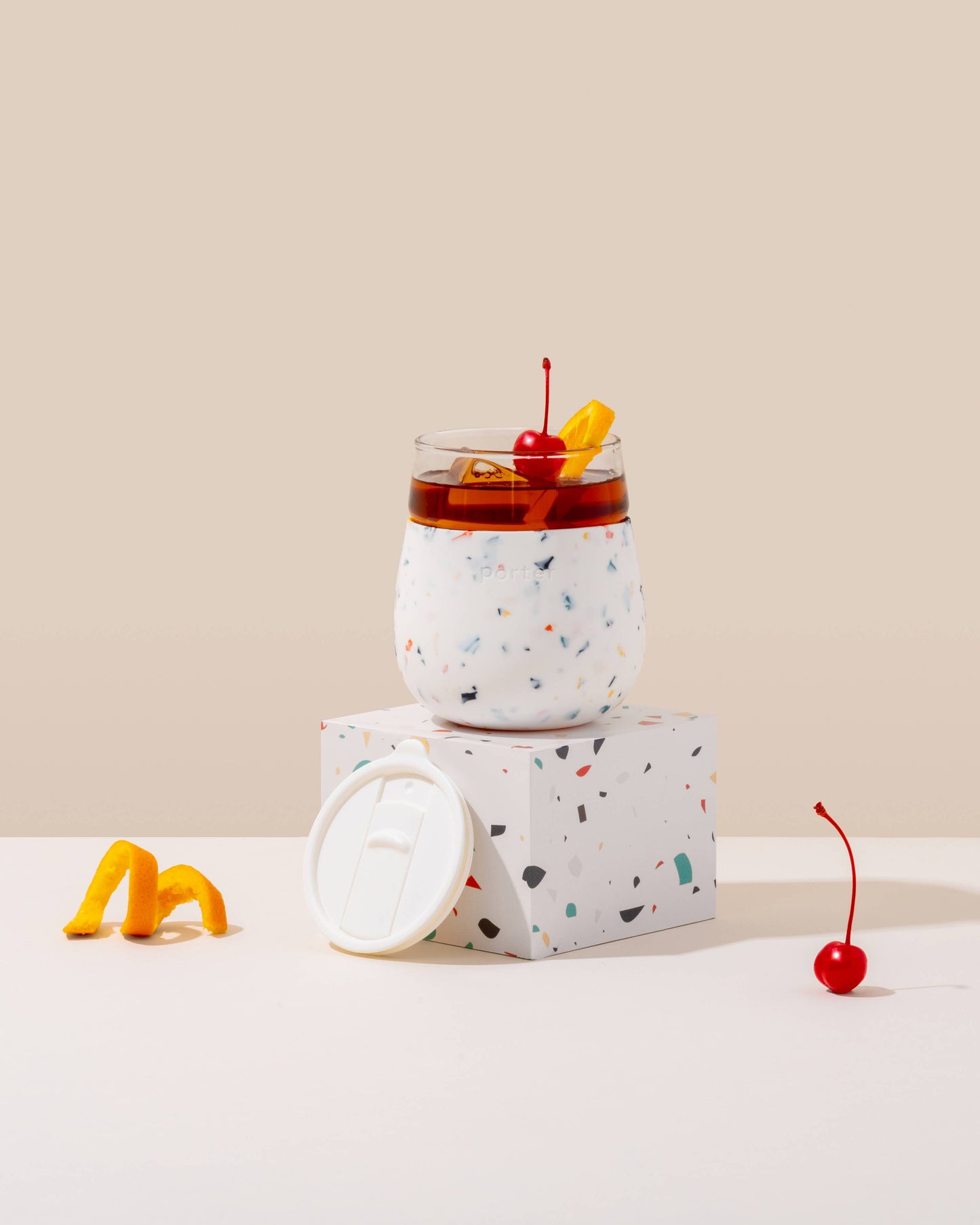 Wine Glass Cup with Silicone Wrap 15 oz: Terrazzo Cream